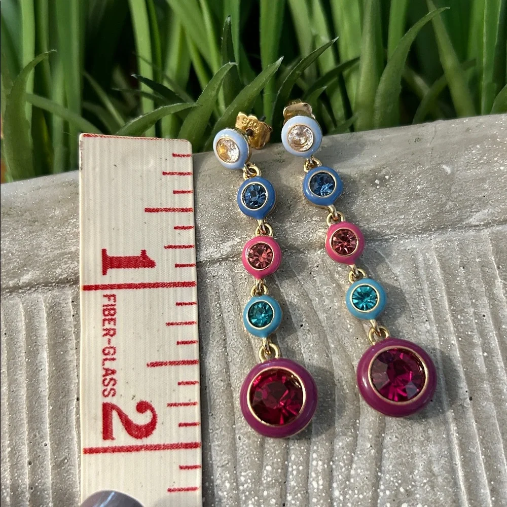 Avon Studio 1886 Enamel Earrings NEW postback dangle drops pink aqua blue - Picture 7 of 9